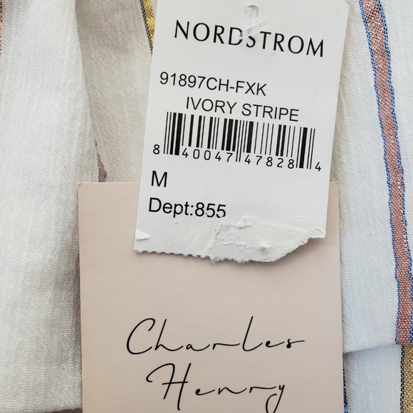 CHARLES HENRY Metallic Stripe Ivory Popover Dress Sz M NWT - Picture 4 of 15